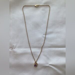 Vintage  AVON Gold Tone Chain W/Small Purple Amethyst in a Gold Tone Set